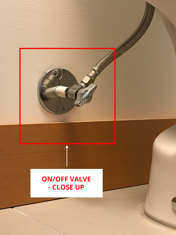 Water ON/OFF Valve Location - Close-up.